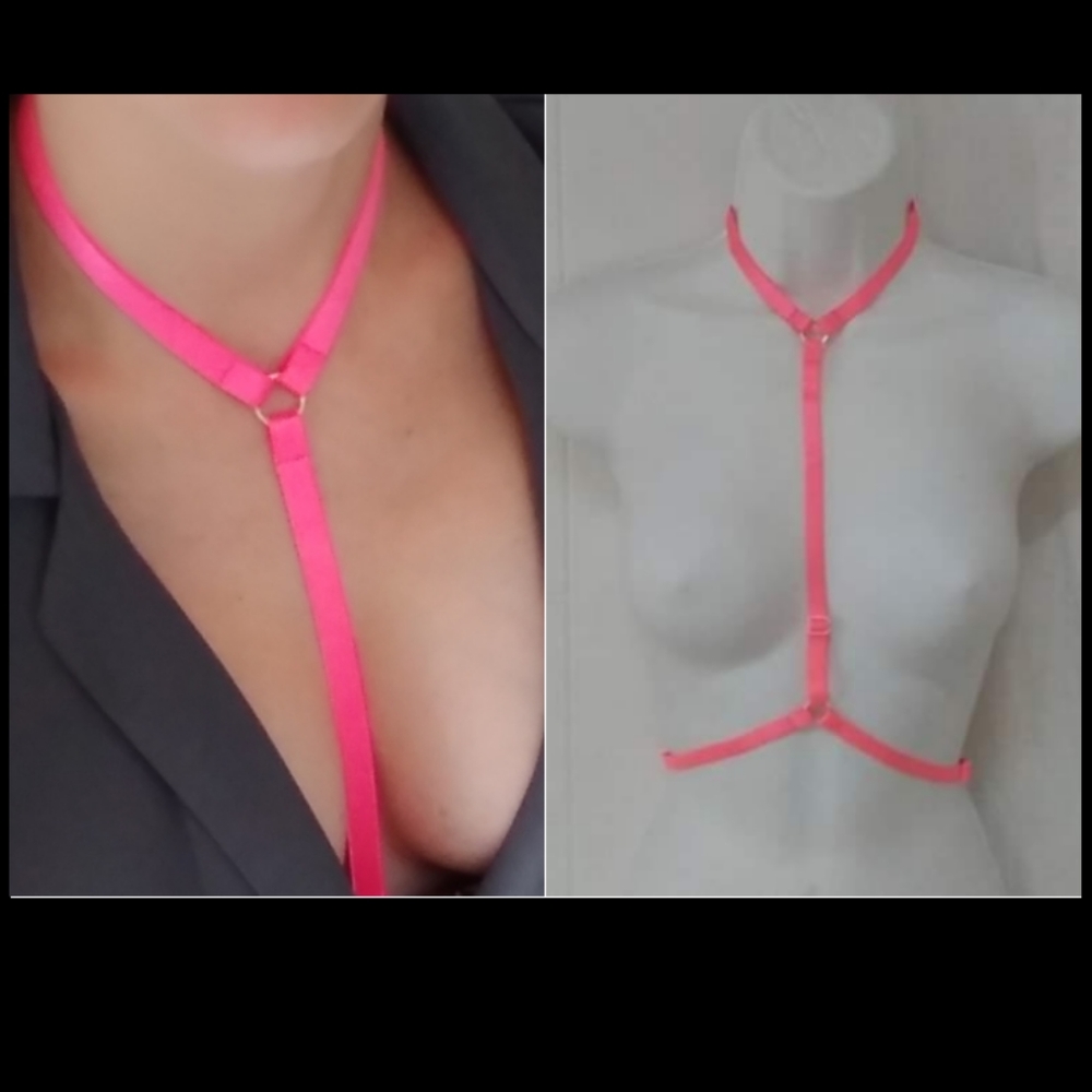 Strappy Harness Cage Bra Choker Hot Pink OS NEW